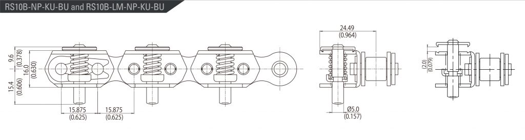 thông số Xích gắn tay gá lò xo gripper chain tsubaki, xích đóng màng thực phẩm