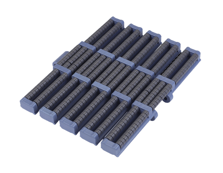 Xích tải nhựa gắn con lăn, Roller Table Top Chain, Xích tải movex